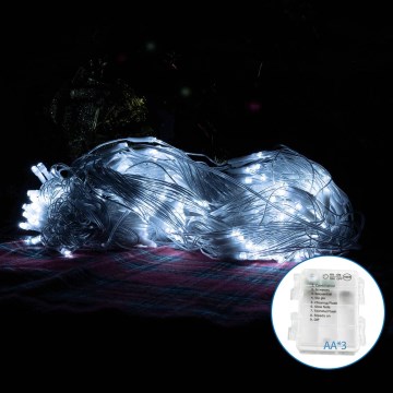 Aigostar - LED Kerst lichtsnoer voor buiten 200xLED/8 Functies/3xAA 6x1,5m IP44 koud wit