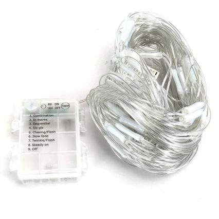 Aigostar - LED Kerst lichtsnoer voor buiten 200xLED/8 Functies/3xAA 6x1,5m IP44 koud wit