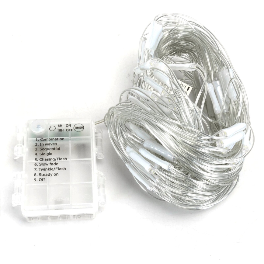 Aigostar - LED Kerst lichtsnoer voor buiten 200xLED/8 Functies/3xAA 6x1,5m IP44 koud wit