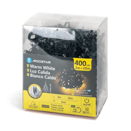Aigostar - LED Kerst lichtsnoer voor buiten 400xLED/8 Functies 23m IP44 warm wit