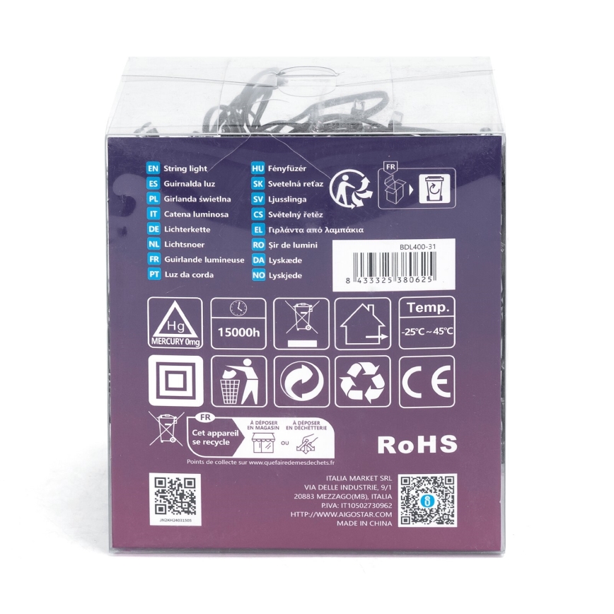 Aigostar - LED Kerst lichtsnoer voor buiten 400xLED/8 Functies 23m IP44 warm wit