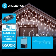 Aigostar - LED Kerst lichtsnoer voor buiten 400xLED/8 Functies 23x0,6m IP44 koud wit