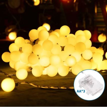 Aigostar - LED Kerst lichtsnoer voor buiten 50xLED/3xAA/8 Functies 5,3 m IP44 warm wit