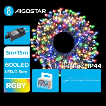 Aigostar - LED Kerst lichtsnoer voor buiten 600xLED/8 Functies 18m IP44 Meerdere kleuren