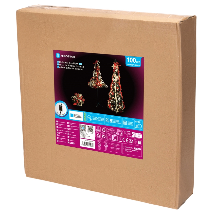 Aigostar - LED Buiten kerstboom 100xLED 1,5m IP44 rood en koel wit