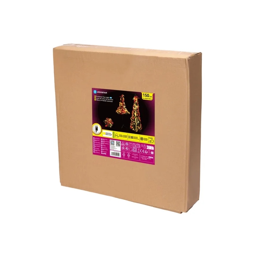 Aigostar - LED-buitenkerstboom 150 LED, 1,8 m, IP44, rood/goud, warm wit