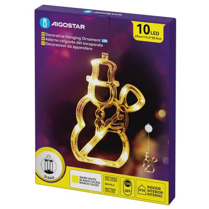 Aigostar - LED kerstdecoratie 10xLED/3xAAA sneeuwman 20,5 cm
