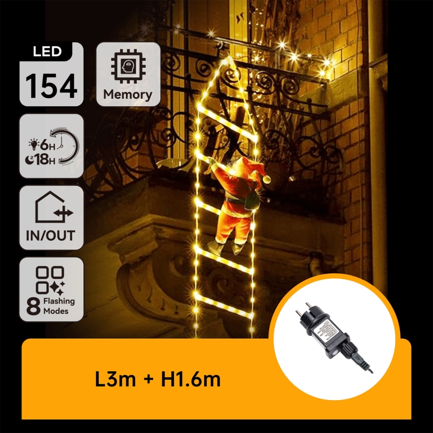 Aigostar - LED kerstdecoratie voor buiten, 154 LED, 8 functies, 1,6 m, IP44, warm wit