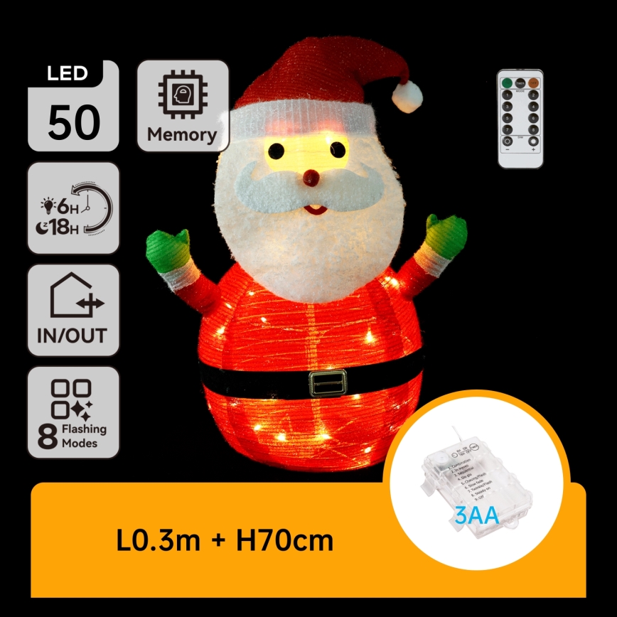 Aigostar - LED kerstdecoratie voor buiten 50xLED/3xAA 0,7m IP44 Kerstman