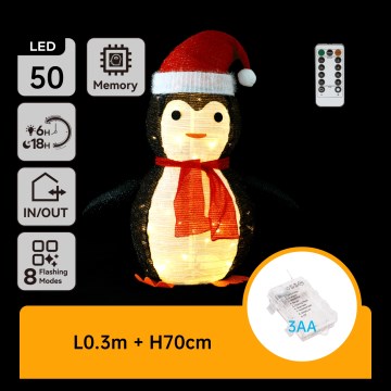 Aigostar - LED kerstdecoratie voor buiten 50xLED/3xAA 0,7m IP44 pinguïn