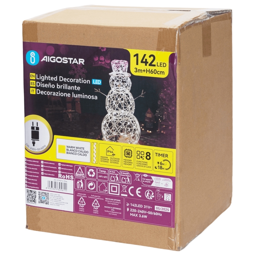 Aigostar - LED Kerstdecoratie voor buiten LED/3,6W/31/230V 2700K 60 cm IP44 sneeuwpop