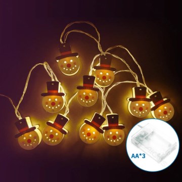 Aigostar - LED-kerstketting 10xLED/3xAA 1,5m warm wit sneeuwman