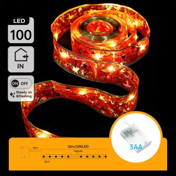 Aigostar - LED kerstlichtsnoer 100xLED/3xAA 10 m warm wit en rood