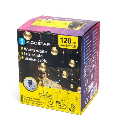 Aigostar - LED buiten kerstverlichting 120xLED/8 functies 3x0,6m IP44 warm wit + afstandsbediening