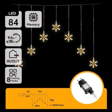 Aigostar - LED kerstlichtsnoer voor buiten 84x LED 1,2 x 1 m IP44 warm wit sneeuwvlokken