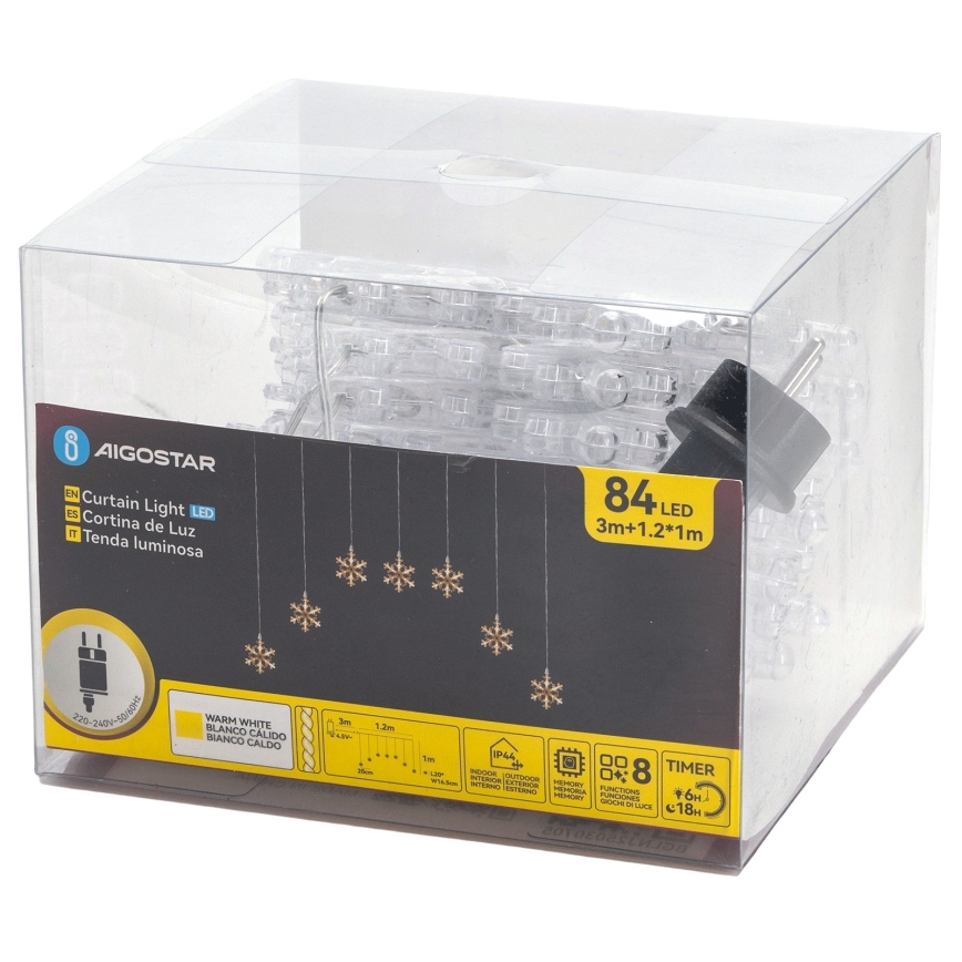 Aigostar - LED buiten kerstsnoer 84xLED/8 functies 1,2x1m IP44 warm wit sneeuwvlokken
