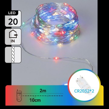 Aigostar - LED kerstslinger 20xLED/2xCR2032 2m meerkleurig