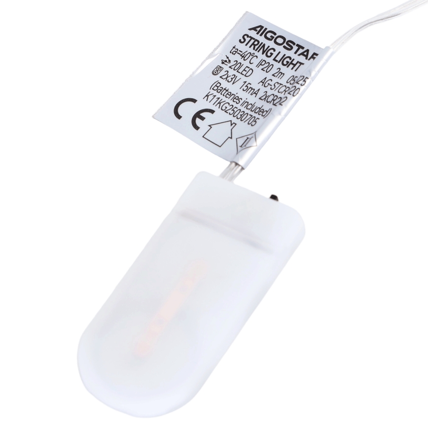 Aigostar - LED kerstslinger 20xLED/2xCR2032 2m meerkleurig