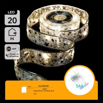 Aigostar - LED kerstslinger 20xLED/3xAA 2 m warm wit zilver