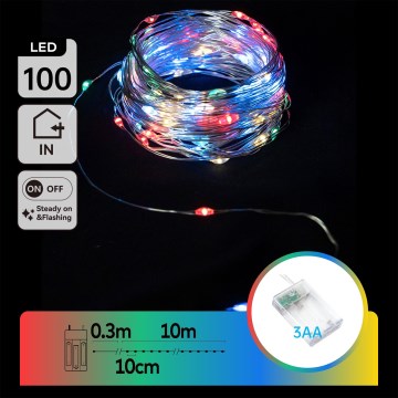 Aigostar - LED kerstsnoer 100xLED/3xAA 10,3m meerkleurig