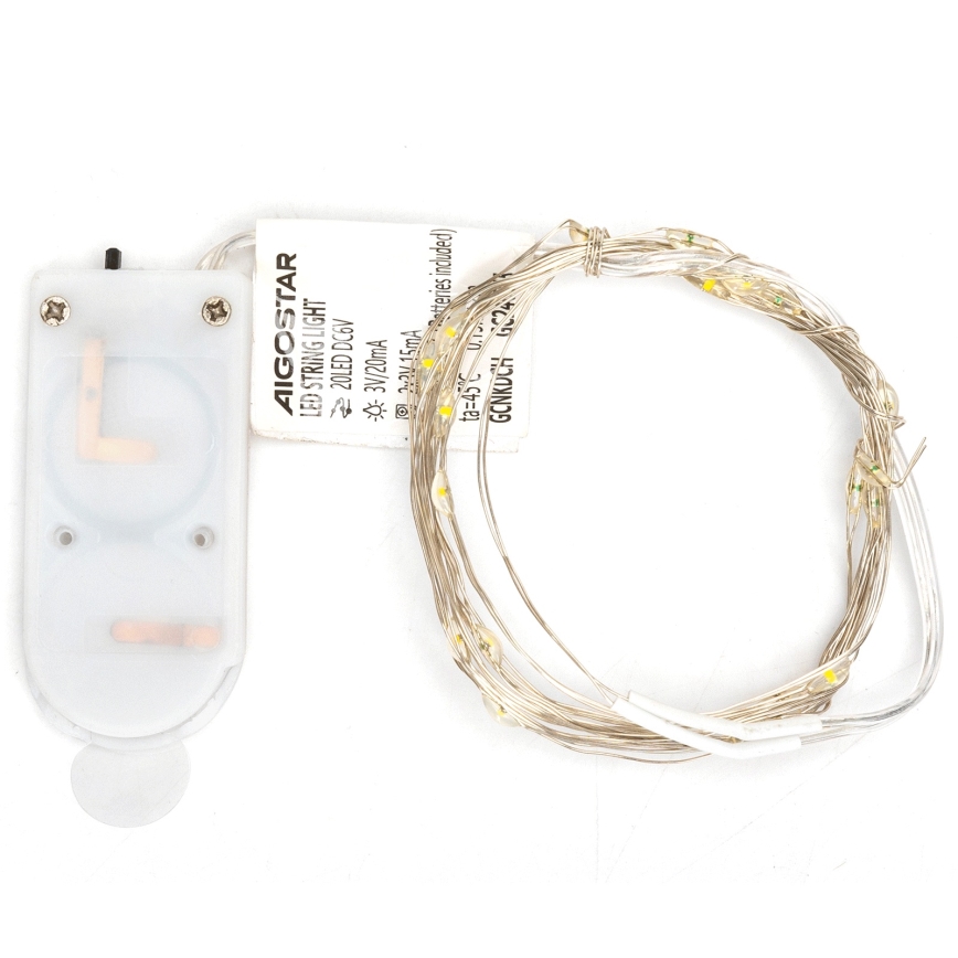 Aigostar - LED kerstsnoer 20xLED/2x3V 2m warm wit