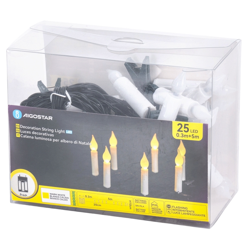 Aigostar - LED kerstverlichting 25xLED/3xAA 5 m warm wit