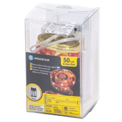 Aigostar - LED-kerstsnoer 50x LED / 3x AA, 5 m, warm wit en rood