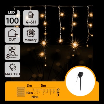 Aigostar - LED-kerstsnoer op zonne-energie 100xLED/8 functies 8x0,6m 800 mAh IP65 warm wit