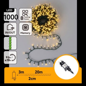 Aigostar - LED-kerstsnoer voor buiten 1000xLED/8 functies 23m IP44 warm wit