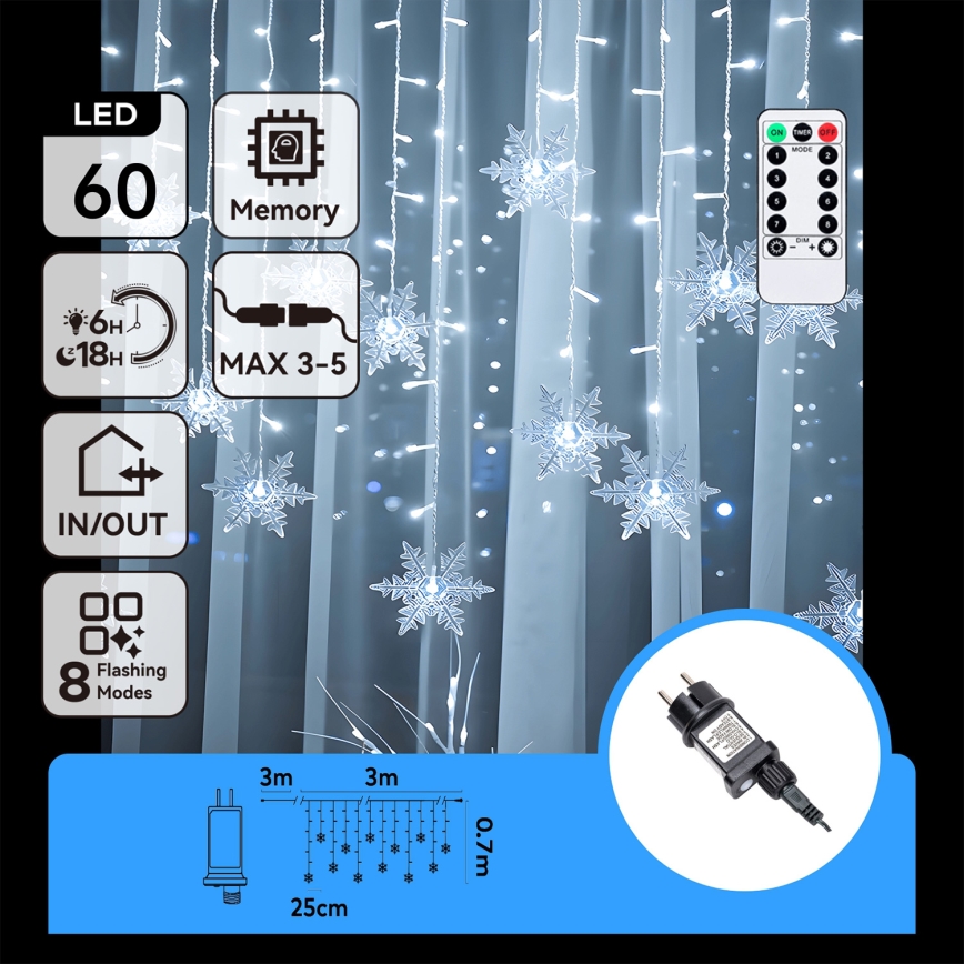 Aigostar - LED kerstsnoer voor buiten 120xLED/8 functies 3x0,7m IP44 koud wit + afstandsbediening