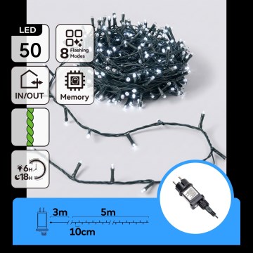 Aigostar - LED kerstsnoer voor buiten 50xLED/8 functies 8m IP44 koel wit