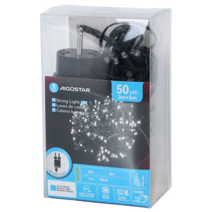 Aigostar - LED kerstsnoer voor buiten 50xLED/8 functies 8m IP44 koel wit