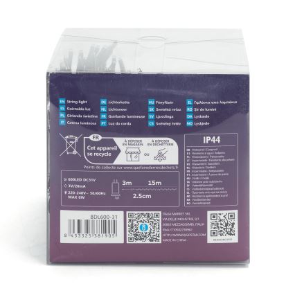 Aigostar - LED kerstsnoer voor buiten 600xLED/8 functies 18m IP44 koel wit