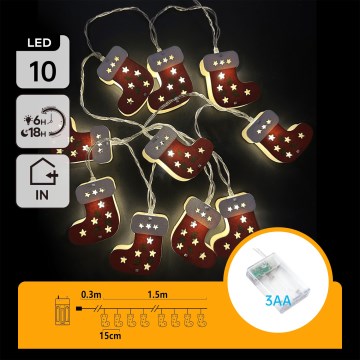 Aigostar - LED kerstverlichting 10xLED/3xAA 1,5m warm wit kerstsokken