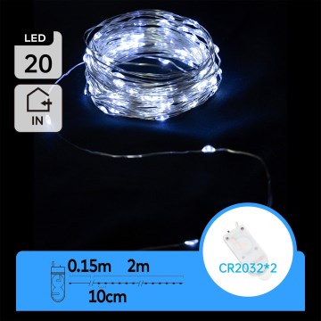 Aigostar - LED kerstverlichting 20xLED/2x3V 2m koud wit