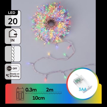 Aigostar - LED kerstverlichting 20xLED/3xAA 2,3m meerkleurig
