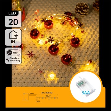 Aigostar - LED Kerstverlichting 20xLED/3xAA 2 m warm wit