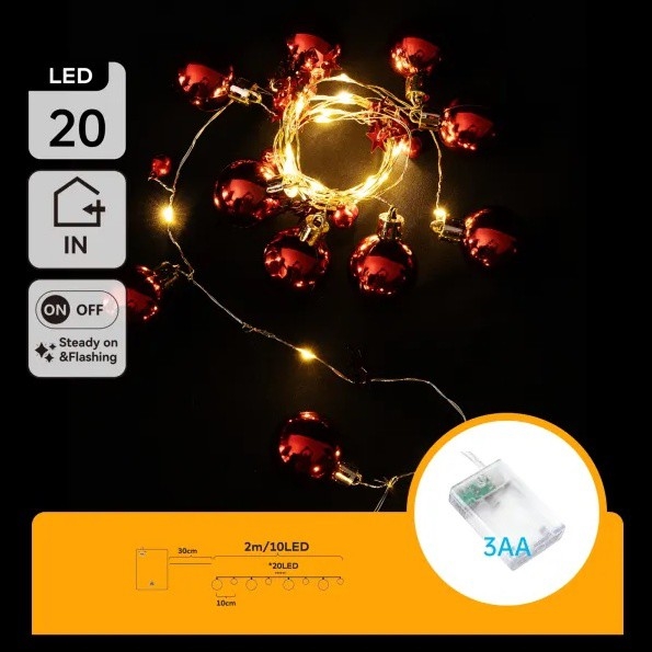 Aigostar - LED kerstverlichting 20xLED/3xAA 2m warm wit