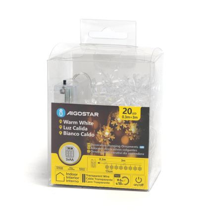 Aigostar - LED-kerstverlichting 20xLED/3xAA 3,3m met sneeuwvlokken