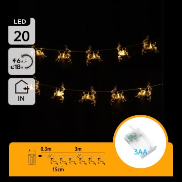 Aigostar - LED kerstverlichting 20xLED/3xAA 3,3m rendieren