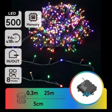 Aigostar - LED-kerstverlichting voor buiten, 500xLED / 8 functies, 4xAA, 25,3 m, IP44, multicolor