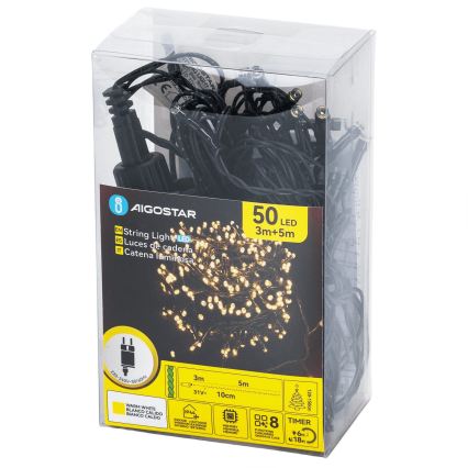 Aigostar - LED kerstverlichting voor buiten 50xLED/8 functies 8m IP44 warm wit