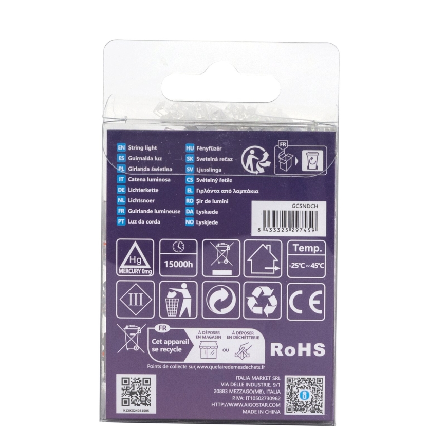 Aigostar - LED-lichtslinger voor buiten 50xLED/8 functies 3xAA 5,3m IP44 meerkleurig