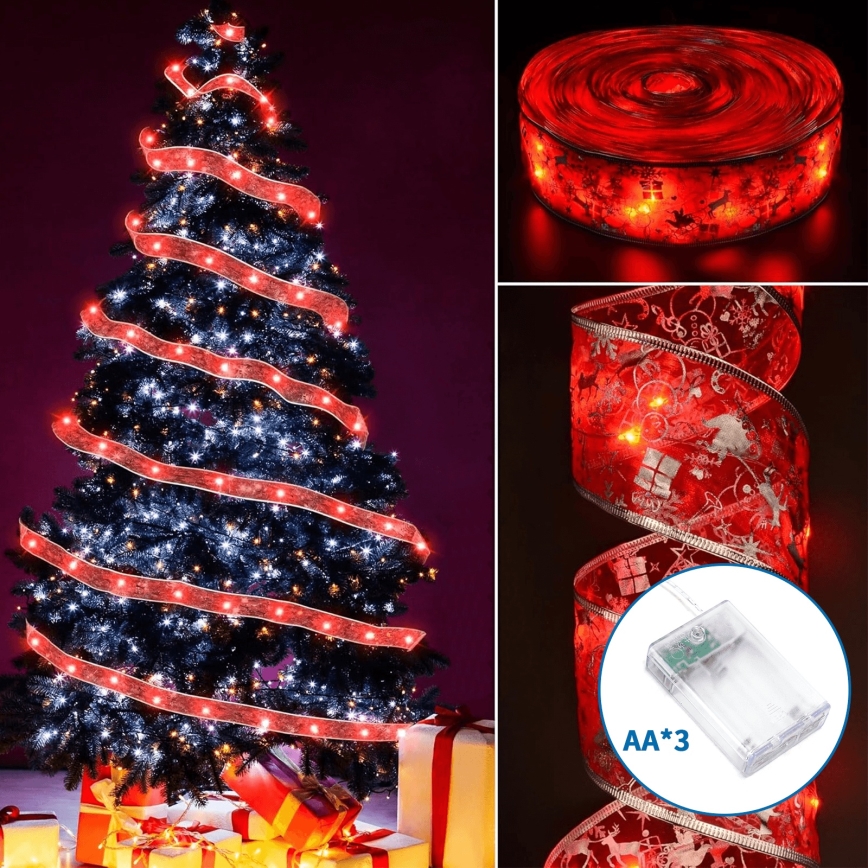Aigostar - LED-lichtsnoer 100xLED/3xAA 10 m warmwit en rood