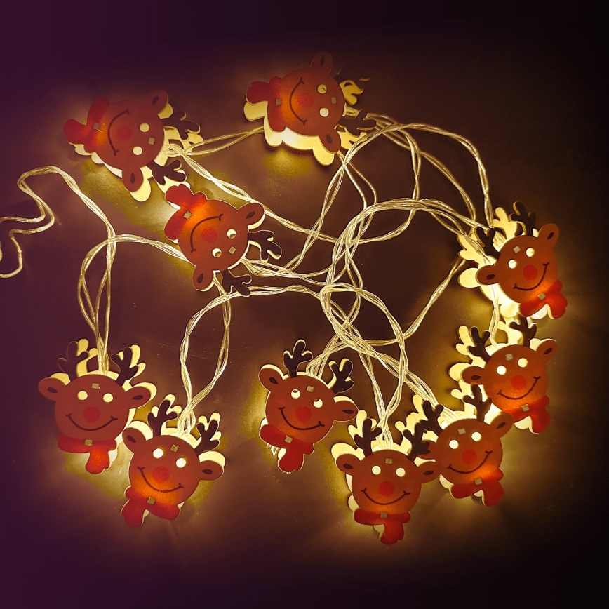 Aigostar - LED-lichtsnoer 10xLED/3xAA 1,5m warm wit rendier