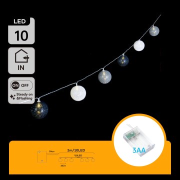 Aigostar - LED-lichtsnoer 10xLED/3xAA 2m warm wit