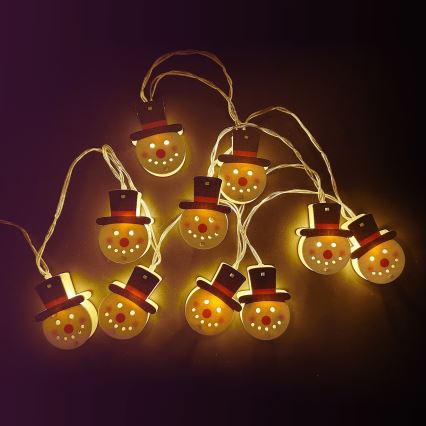 Aigostar - LED-lichtsnoer 10×LED / 3×AA, 1,5 m, warm wit, sneeuwpop