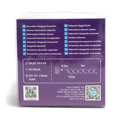 Aigostar - LED-lichtsnoer 20xLED/3xAA 3,3m rendieren