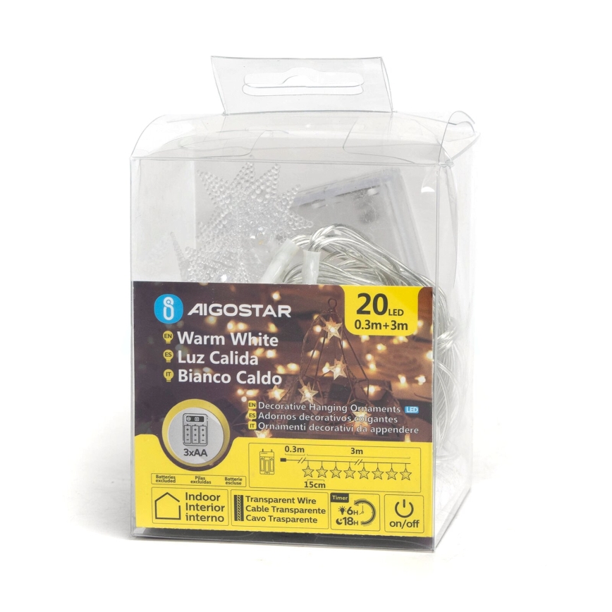 Aigostar - LED-lichtsnoer 20xLED/3xAA 3,3m sterren