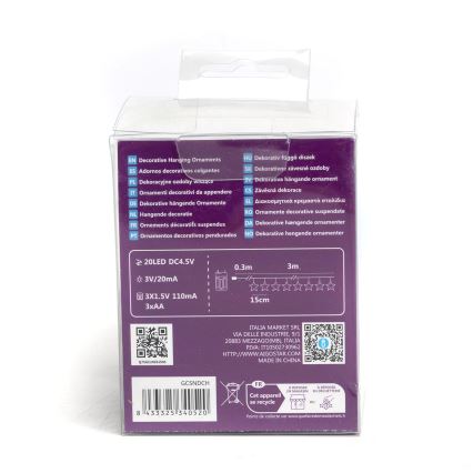 Aigostar - LED-lichtsnoer 20xLED/3xAA 3,3m sterren